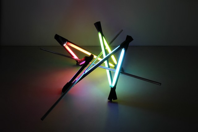 Plotted Coordinates (2013) 120cm x 120cm x 45cm Metal, 3D Printed Joints, Lights, Filters